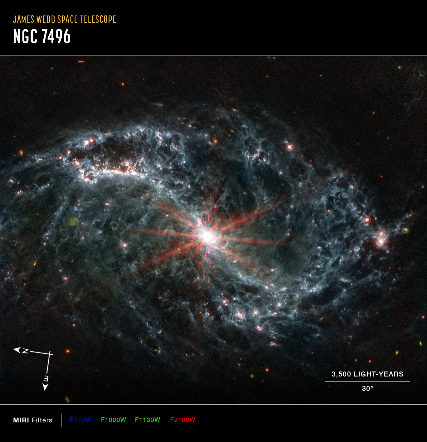 NGC7469 (JWST MIRI). Credits:  NASA, ESA, CSA, Janice Lee (NSF's NOIRLab). Joseph DePasqua le (STScI)